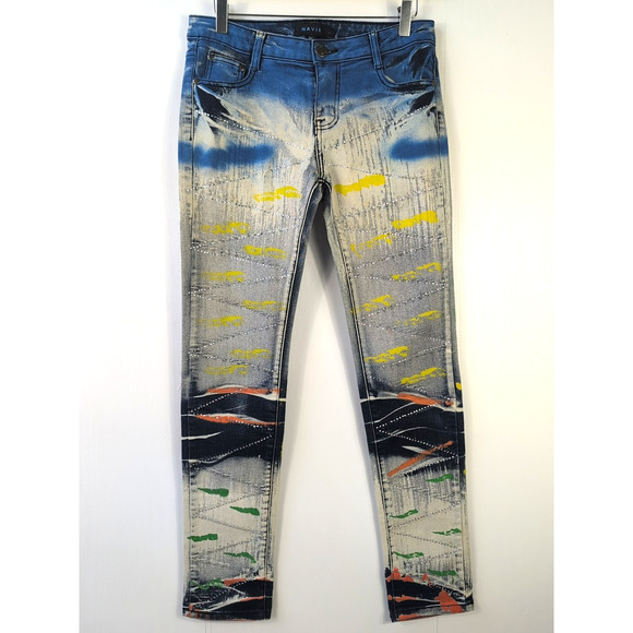 Navie Denim - Navie Womens Splatter Studded Skinny Straight Leg Jeans 26 X 30 Stretch L